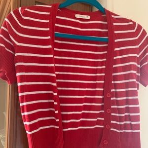 Red and White Striped Crop Cardigan